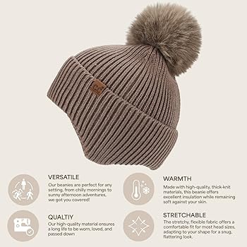 C.C Pom Beanie for Women - Acrylic Stretchable Soft Warm